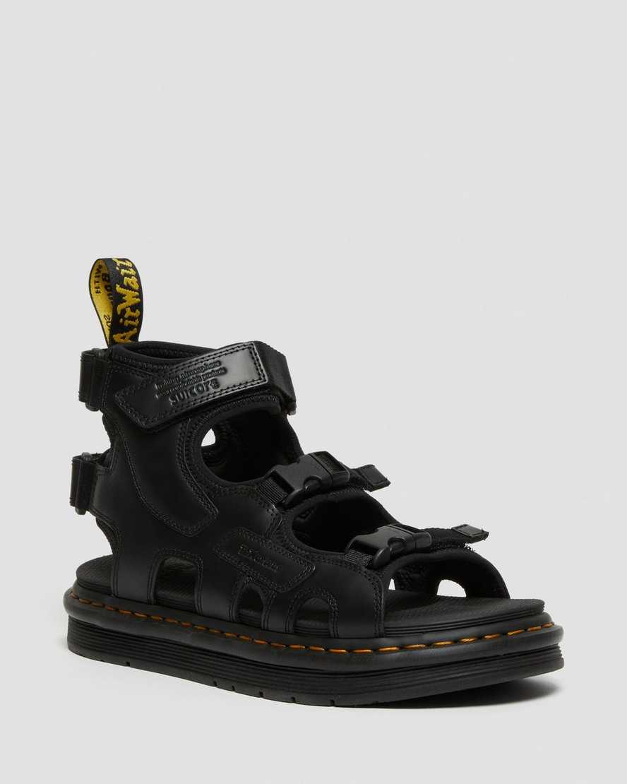 Dr. Martens Suicoke Boak Deri Strap Kadın Dolgu Topuk Sandalet - Sandalet Siyah |VSTQR2571|